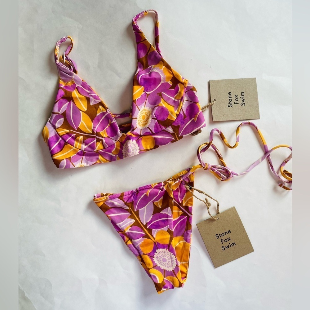 Stone Fox Swim Daya Top & River Bottom in Retro Bloom NWT